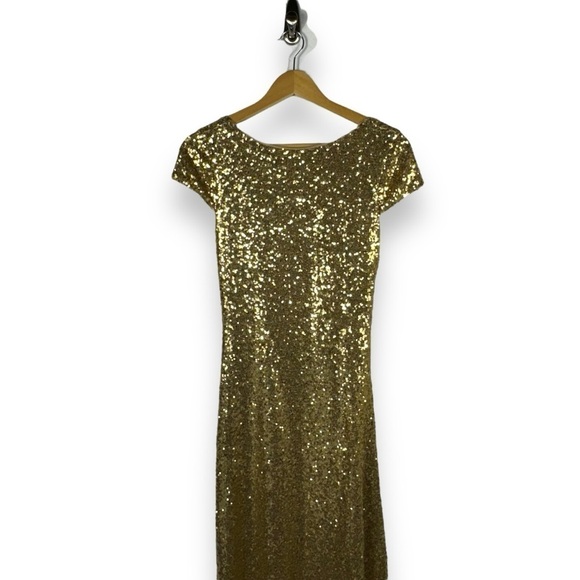 Revelry Chloe Sequin Scoop Neck Cap Sleeve Low Back Dress Gown, Gold, Size 4 NWT - Picture 2 of 16